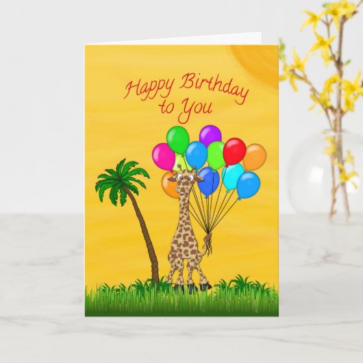 Carte Giraffe anniversaire (Fleur jaune)