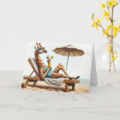 Carte Giraffe Anniversaire Boire un cocktail de plage (Fleur jaune)