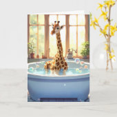 Carte Giraffe Anniversaire Dans Bain À Bulles (Fleur jaune)