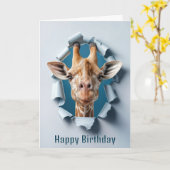 Carte Giraffe Anniversaire Pose à travers un trou de pap (Fleur jaune)