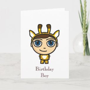 Carte Giraffe Boy Cartoon Caractère Birthday Boy Card