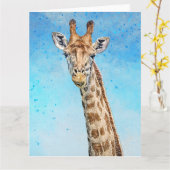 Carte Giraffe curieuse avec Ciel de Confetti Bleu (Fleur jaune)