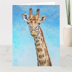Carte Giraffe curieuse avec Ciel de Confetti Bleu