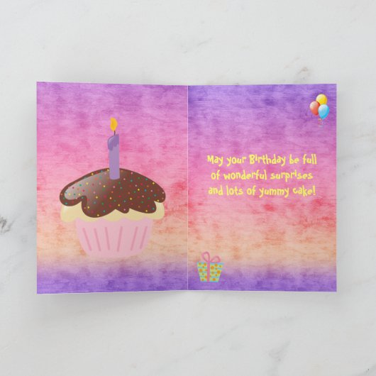 Carte Giraffe Cute & Cupcake Joyeux anniversaire (Intérieur)