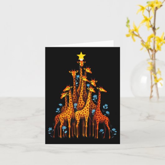 Carte Giraffe Cute Dans L'Arbre De Noël Giraffe Florale (Fleur jaune)