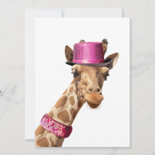Carte Giraffe en casquette rose étincelant