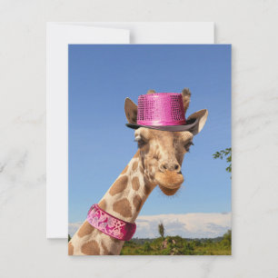 Carte Giraffe en casquette rose étincelant