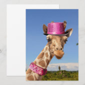 Carte Giraffe en casquette rose étincelant (Devant / Derrière)