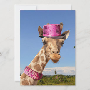 Carte Giraffe en casquette rose étincelant