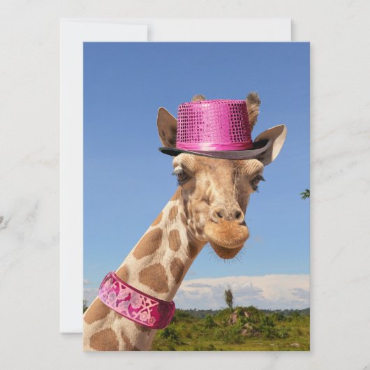 Carte Giraffe en casquette rose étincelant (Devant)