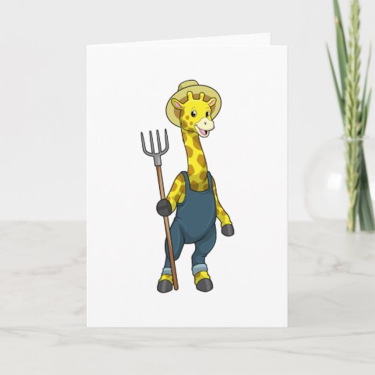 Carte Giraffe en fermier avec Pitchfork (Devant)