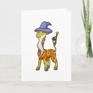 Carte Giraffe en magie avec baguette magique et Casquett