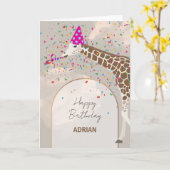 Carte Giraffe Fête Safari Animaux Anniversaire (Fleur jaune)