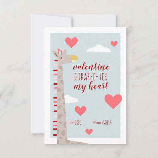 Carte Giraffe Heart Kids School Salle de classe Valentin (Devant)