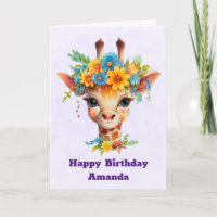 Giraffe mignonne avec la couronne fleurie Annivers