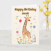 Carte Giraffe mignonne Joyeux anniversaire pour enfants (Fleur jaune)