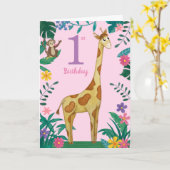 Carte Giraffe pour filles premier anniversaire (Fleur jaune)