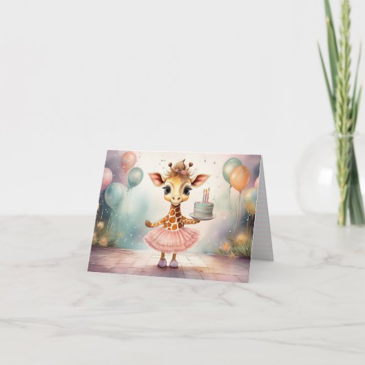 Carte Giraffe rose Tutu fête joyeux anniversaire (Devant)