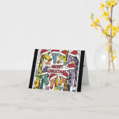 Carte Giraffes amusantes à Santa Hats Noël Abstrait (Fleur jaune)