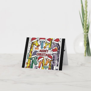 Carte Giraffes amusantes à Santa Hats Noël Abstrait