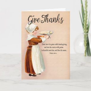 Carte Girl Cutting Pie for Christian Thanksgiving Card