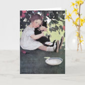 Carte Girl Holding a Black Cat, Jessie Willcox Smith (Fleur jaune)