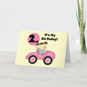 Carte Girl in Pink Car 2nd Birthday Tshirts et cadeaux