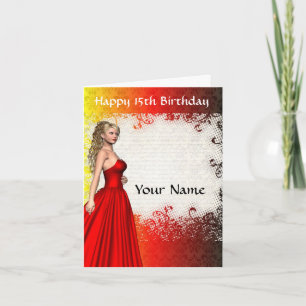Carte Girl in red dress 15th birthday
