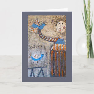 Carte Girl in stripes with two birds card