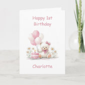 Carte Girl Teddy Bear 1st Birthday (Devant)