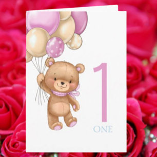 Carte girl teddy Joyeux 1er anniversaire !