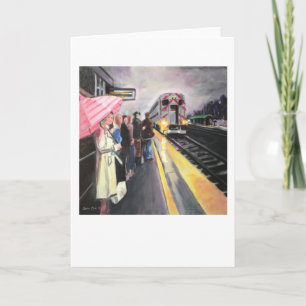 Carte "Girl with the Pink Umbrella/Caltrain" par Trina C