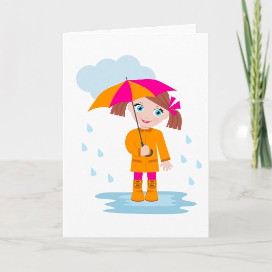 Carte Girl with Umbrella in Rain Kids Rainy Day