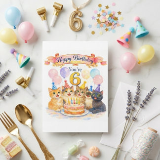 Carte  Girls Whimsical 6th Birthday Card 