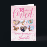 Carte Girly Pink Glitter 18th Birthday Photo Collage<br><div class="desc">A fabulous custom photo collage 18th birthday card for a special eighteenth birthday. This pink glitter girly design is "sable for any age". Fill out the 6 hearts with photos of the birthday person - or picture of everyone who loves them. A glamorous design they are sure to love. Perfect...</div>