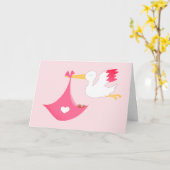 Carte Girly Stork Avec Un Baby Girl Bundle De Joy Rose (Fleur jaune)