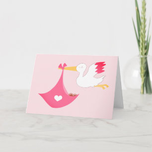 Carte Girly Stork Avec Un Baby Girl Bundle De Joy Rose
