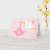 Carte Girly Stork Avec Un Bébé Bundle De Joy Rose (Fleur jaune)