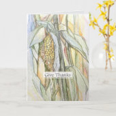 Carte Give Thanks Cornstalk Autumn Happy Thanksgiving (Fleur jaune)