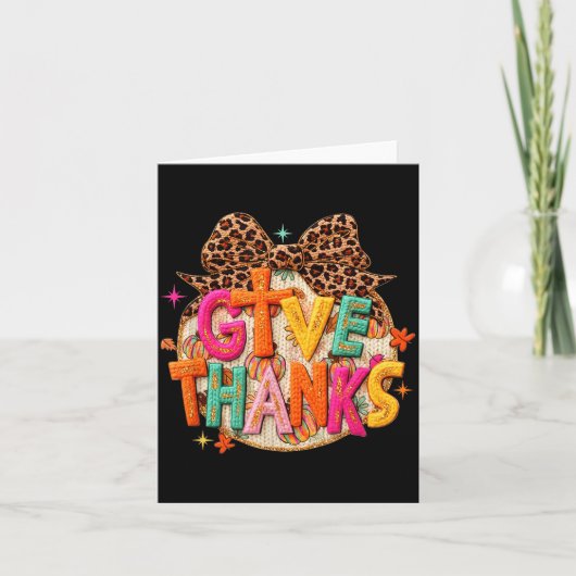 Carte Give Thanks, Fall Leopard Coquette Bow, Preppy Tha (Devant)