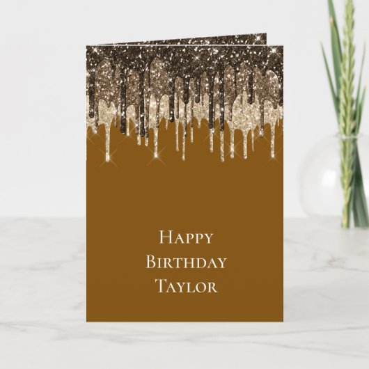 Carte Glaçage Anniversaire Glitter Chocolat Marron (Devant)