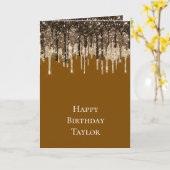 Carte Glaçage Anniversaire Glitter Chocolat Marron (Fleur jaune)