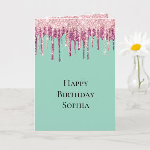 Carte Glace Anniversaire Drips Glitter Crème Glacée Rose