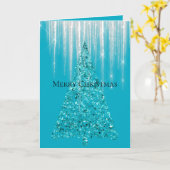 Carte Glaçons Bleu Aqua Brillant Sapin de Noël (Fleur jaune)