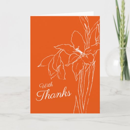 Carte Gladioli dessin blanc sur mariage orange merci (Devant)