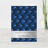 Carte Glam Chic Blue Faux Velvet Argent Anniversaire (Devant)