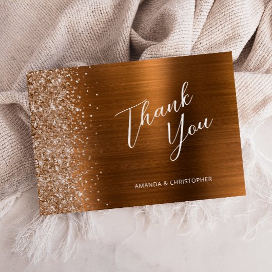 Carte Glam Copper Metallic Wedding Flat Thank You