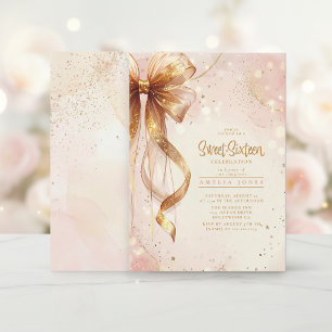 Carte Glam Coquette Nœuds Rose Gold Sweet Sixteen ID1289