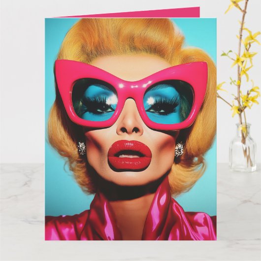 Carte Glam Diva dans les tons rétro (Fleur jaune)