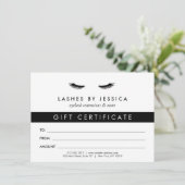 Carte Glam Eyelashes certificat cadeau noir et blanc (Debout devant)